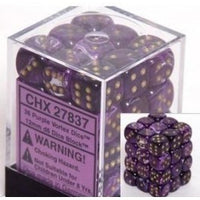 Chessex 12mm Dice Cube Vortex Purple/Gold (36 dice)