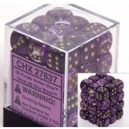 Chessex 12mm Dice Cube Vortex Purple/Gold