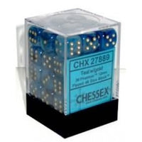 Chessex 12mm Dice Cube Phantom Teal/Gold (36 dice)