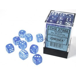 Chessex 12mm Dice Cube Borealis Sky Blue/White Luminary (36 dice)