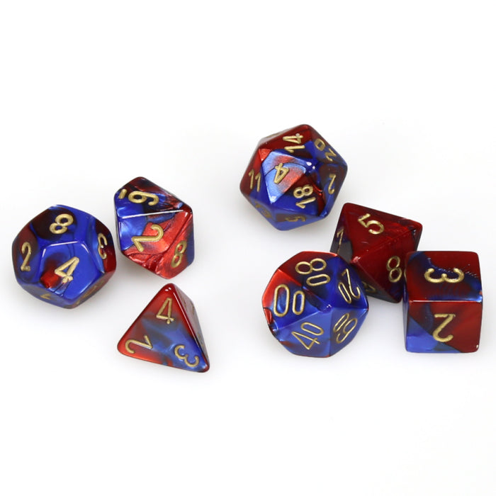 Chessex 7-Die Set Dice Cube Gemini Blue and Red with Gold