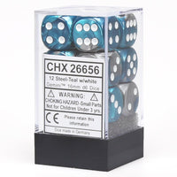 d6 Cube 16mm Gemini Steel and Teal with White (12)
