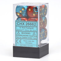 d6 Cube 16mm Gemini Red and Teal with Gold (12)
