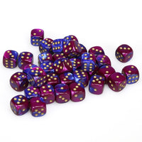 Chessex 12mm Dice Cube Gemini Blue and Purple with Gold (36 dice)