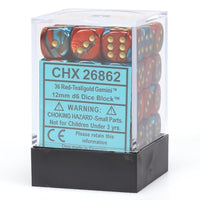 d6 Cube 12mm Gemini Red and Teal with Gold (36)