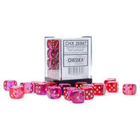 Chessex 12mm Dice Cube Gemini Translucent Red-Violet with Gold (36 dice)