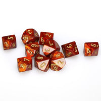 Chessex d10 Clamshell Scarab Scarlet with Gold