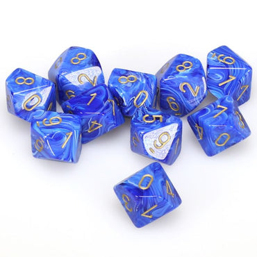 d10 Clamshell Vortex Blue with Gold