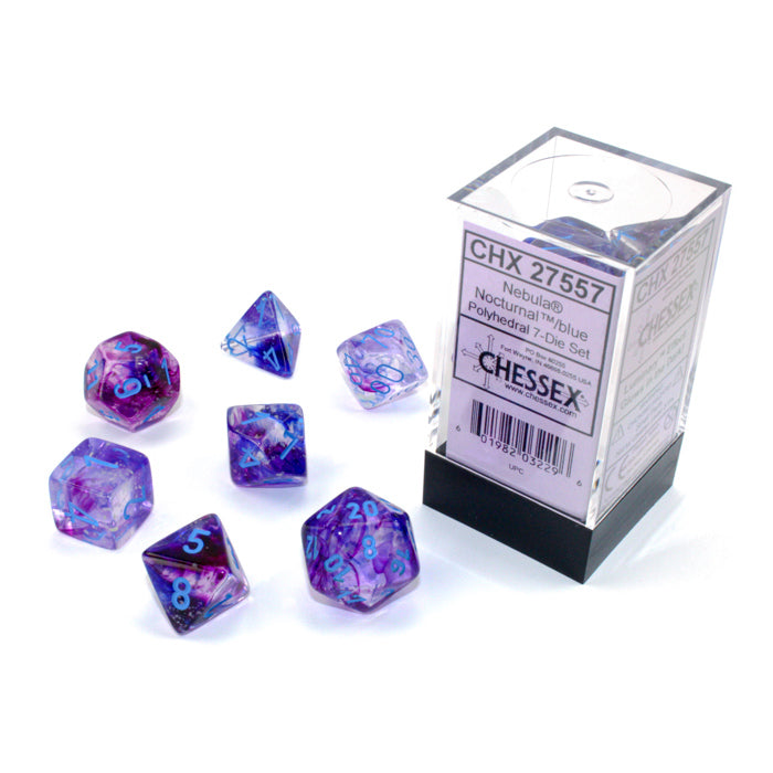 Chessex 7-Die Set Dice Cube Luminary Nebula Nocturnal with Blue