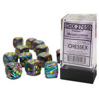 Chessex 16mm Dice Cube Festive Mosaic with Yellow (12 dice)