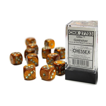 Chessex 16mm Dice Cube Glitter Gold with Silver