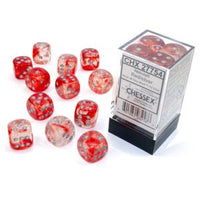 Chessex 16mm Dice Cube Nebula Red with Silver Luminary  (12 dice)