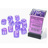 Chessex 16mm Dice Cube Borealis Luminary Purple with White (12 dice)