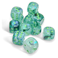 Chessex 16mm Dice Cube Borealis Kelp/light green Luminary (12 dice)