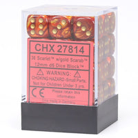 Chessex 12mm Dice Cube Scarab Scarlet with Gold (36 dice)