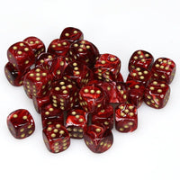 Chessex 12mm Dice Cube Vortex Burgandy with Gold (36 dice)