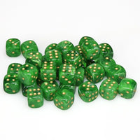 Chessex 12mm Dice Cube Vortex Green with Gold (36 dice)