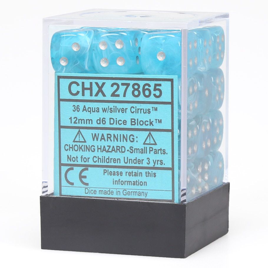 Chessex 12mm Dice Cube Cirrus Aqua with Silver (36 dice)