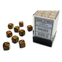 Chessex 12mm Dice Cube Glitter Gold with Silver (36 dice)