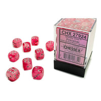 Chessex 12mm Dice Cube Ghostly Glow Pink with Silver (36 dice)