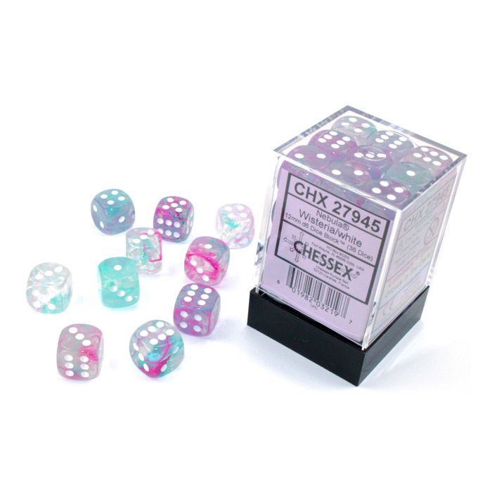 Chessex 12mm Dice Cube Festive Wisteria/ White (36 dice)