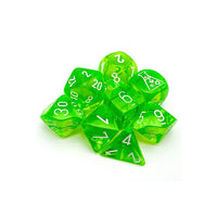 Chessex Lab Tube Polyhedral Set Translucent Rad Green with white