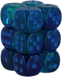 Chessex 16mm Dice Cube Gemini Blue-Green/gold (12 dice)