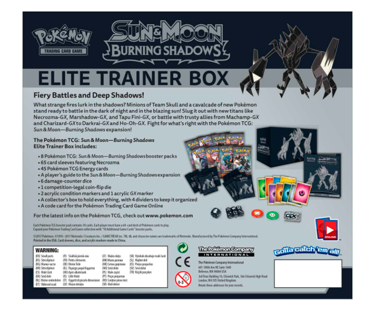 Sun & Moon: Burning Shadows - Elite Trainer Box
