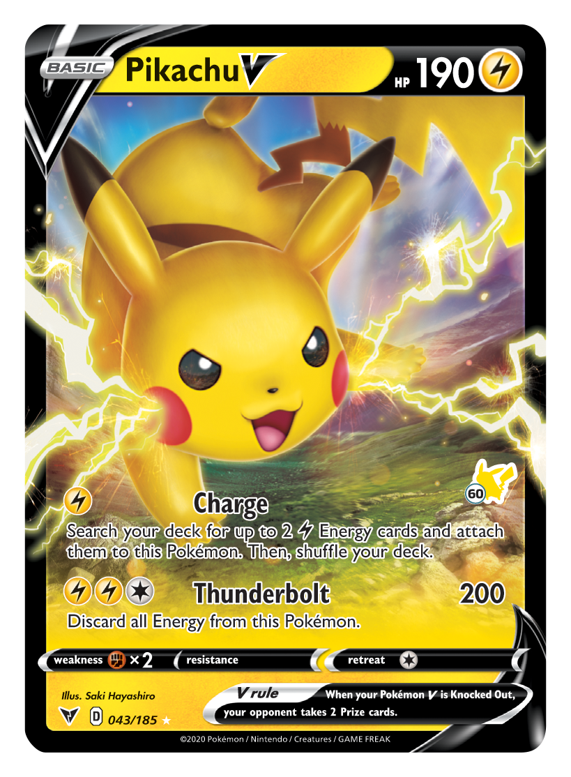 Pikachu V (043/185) (Pikachu Stamp #60) [Battle Academy 2022]